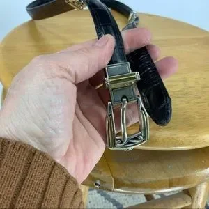 leather croc embossed reversible two in one belt w/gold/silver hardware/buckle Accessories | Reversible Belt Leather Croc Embossed Two Tone  main image 4